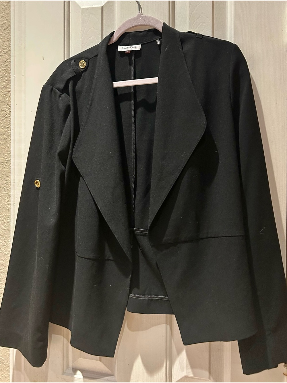 Calvin Klein Black Draped Front Blazer with Gold Buttons